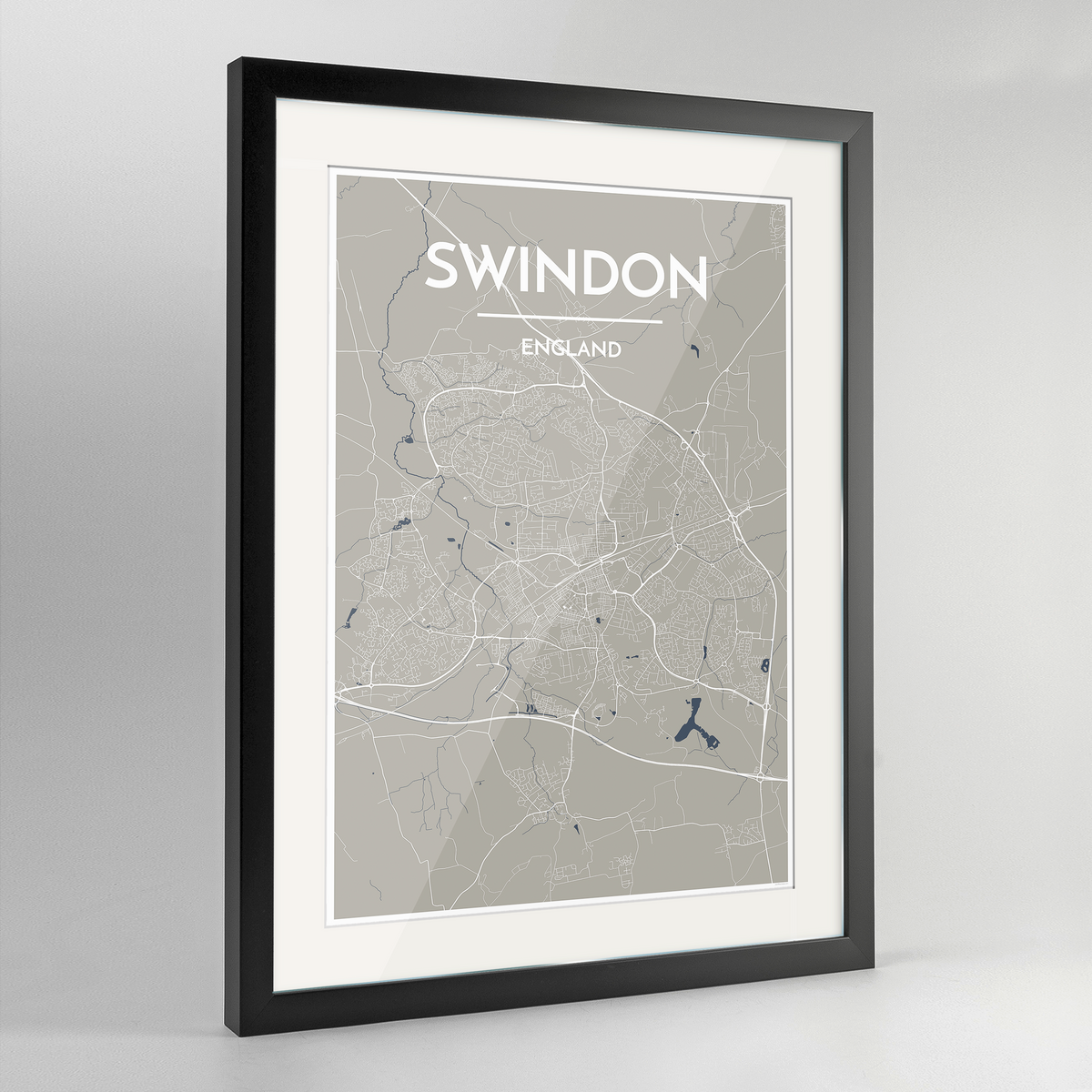 Swindon Map Art Print - Framed