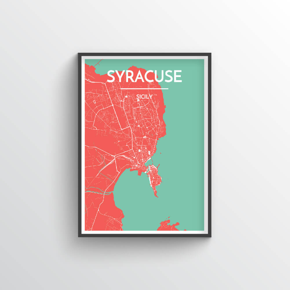 Syracuse City Map Art Print - Point Two Design - Black &amp; White Print