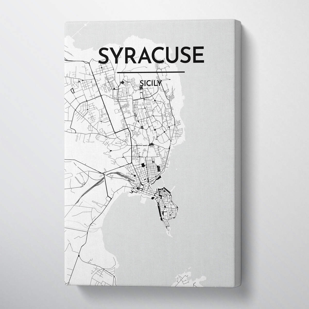 Syracuse City Map Canvas Wrap - Point Two Design - Black &amp; White Print