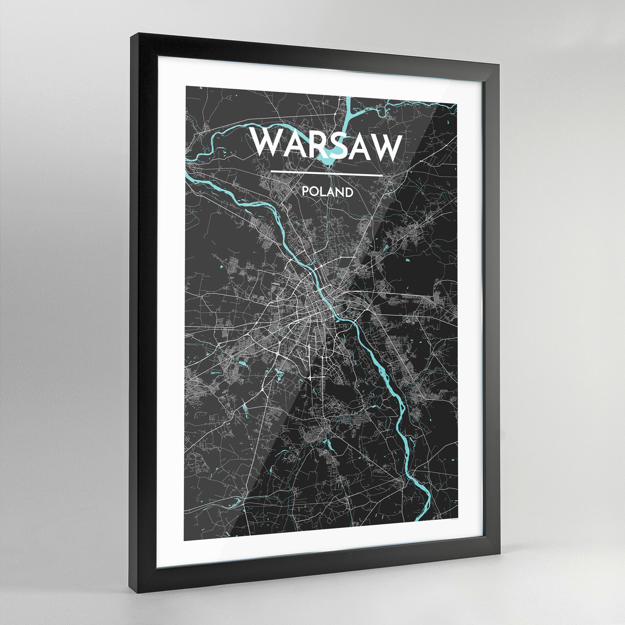 Framed Warsaw City Map Art Print - Point Two Design