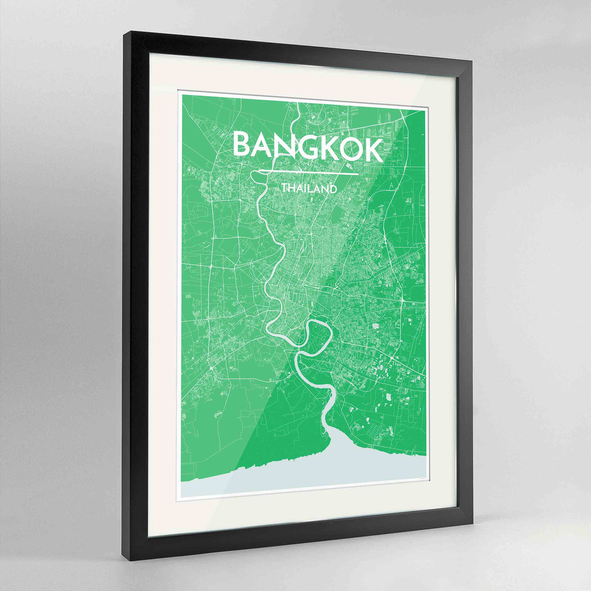 Framed Bangkok Map Art Print 24x36&quot; Contemporary Black frame Point Two Design Group
