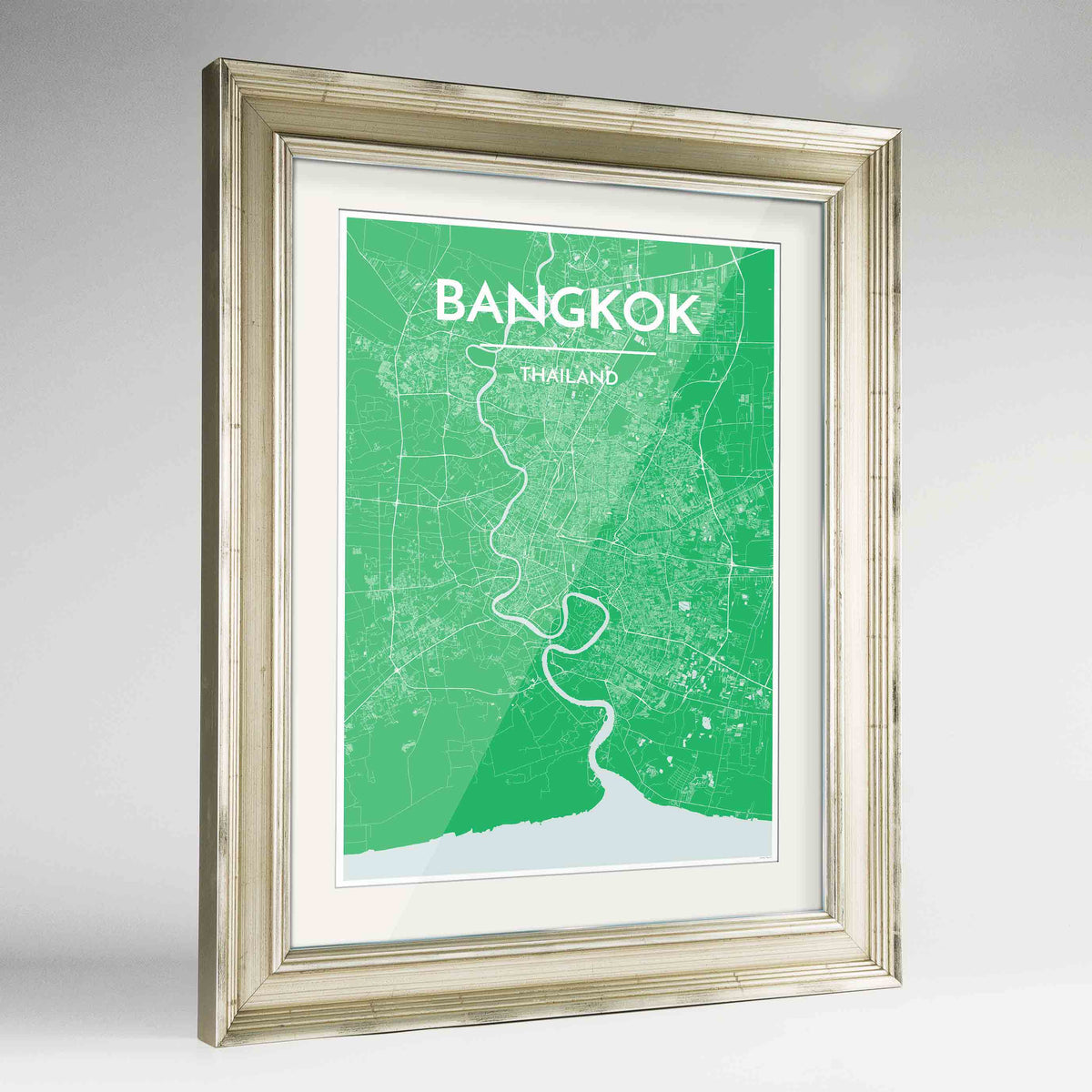Framed Bangkok Map Art Print 24x36&quot; Champagne frame Point Two Design Group