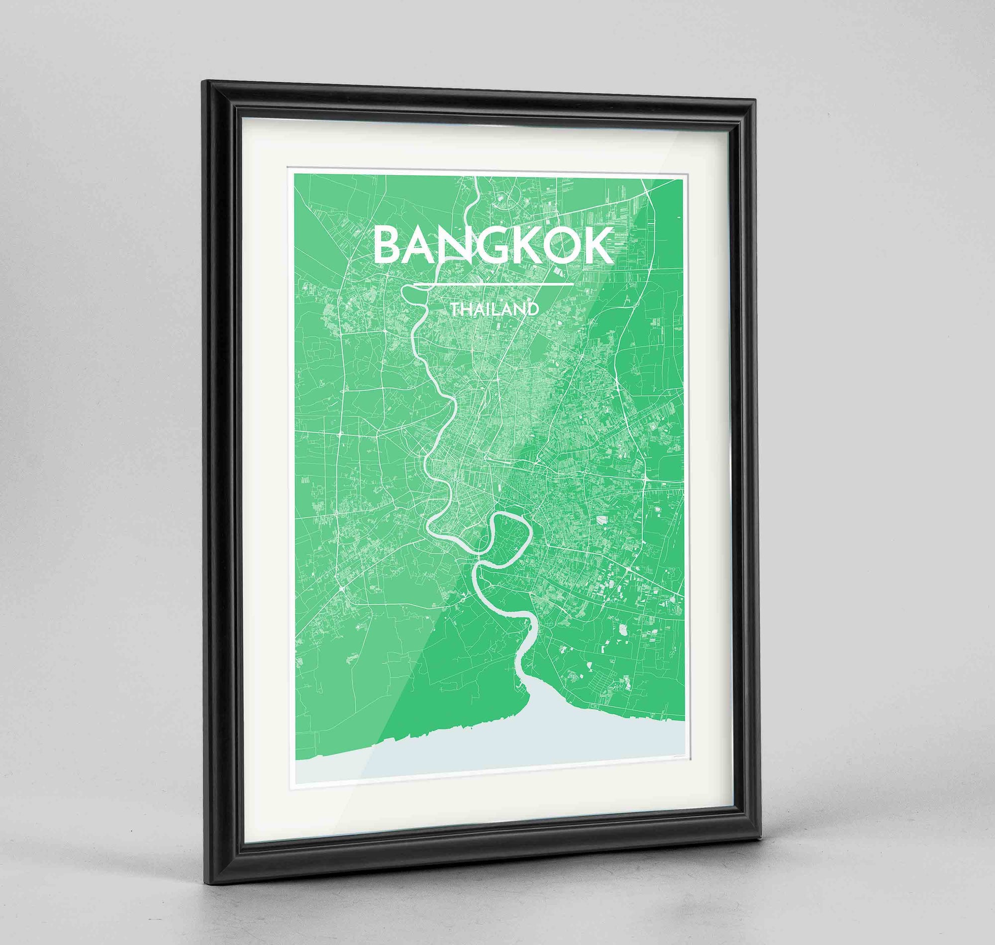 Framed Bangkok Map Art Print 24x36" Traditional Black frame Point Two Design Group