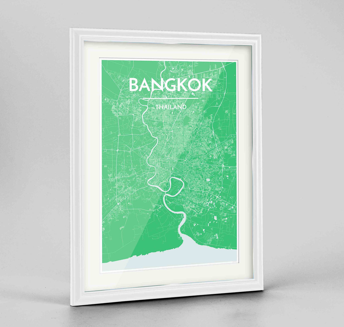 Framed Bangkok Map Art Print 24x36&quot; Traditional White frame Point Two Design Group