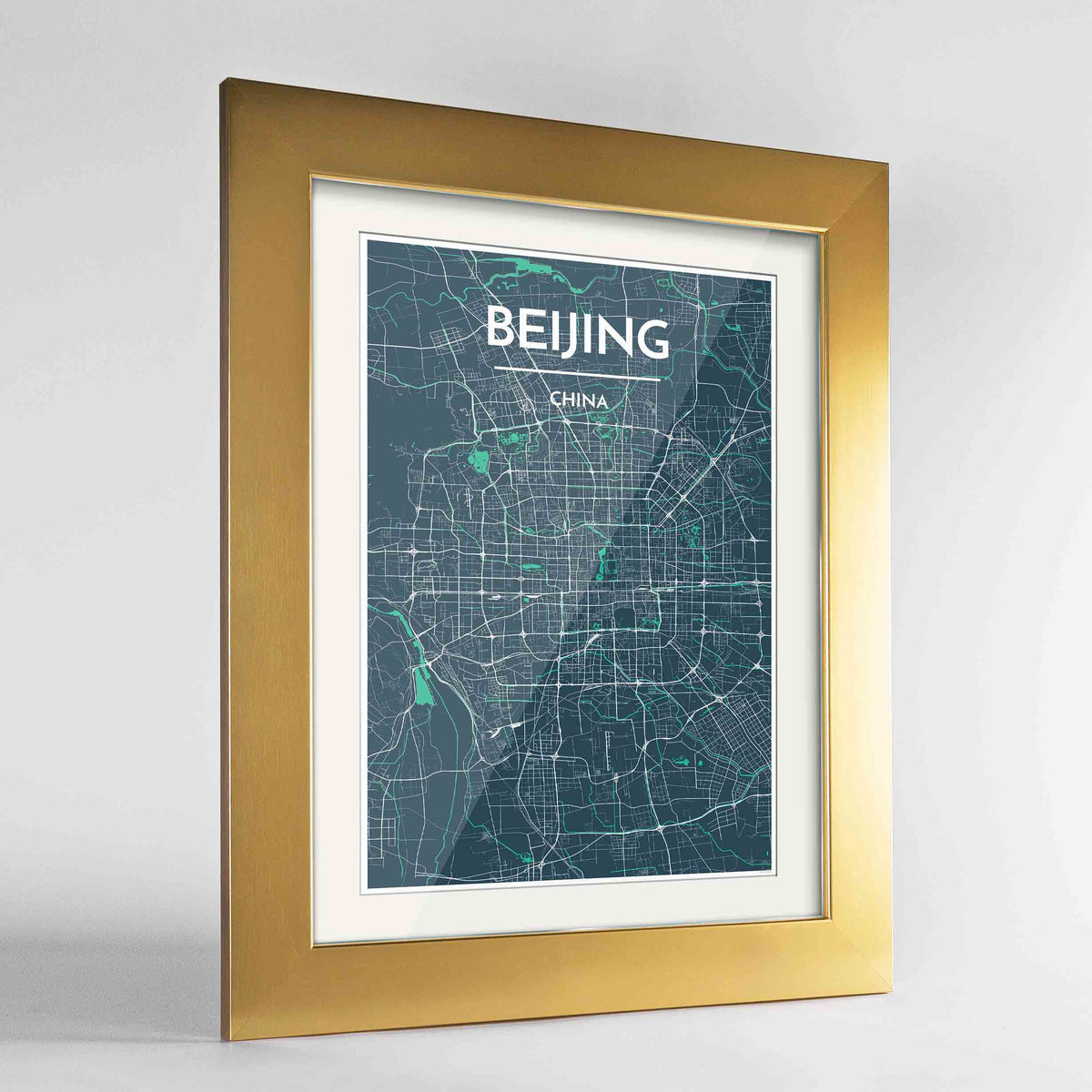Framed Beijing Map Art Print 24x36&quot; Gold frame Point Two Design Group