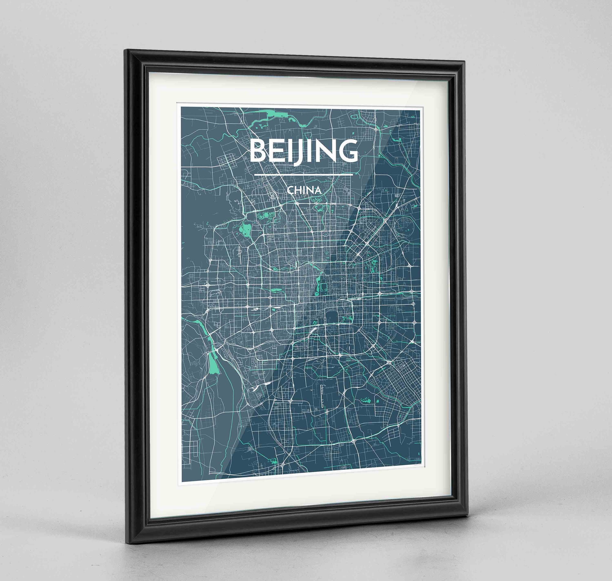 Framed Beijing Map Art Print 24x36" Traditional Black frame Point Two Design Group