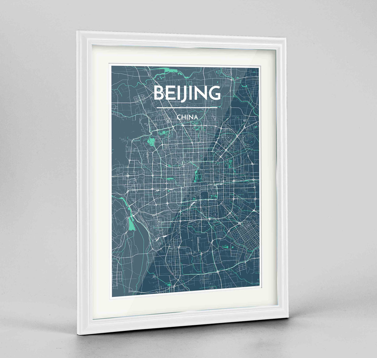 Framed Beijing Map Art Print 24x36&quot; Traditional White frame Point Two Design Group