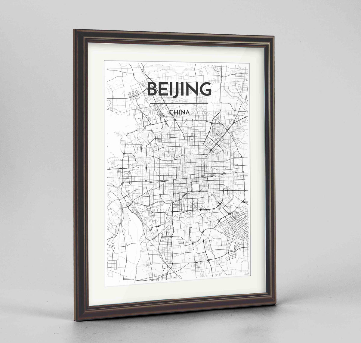 Framed Beijing Map Art Print 24x36&quot; Traditional Walnut frame Point Two Design Group