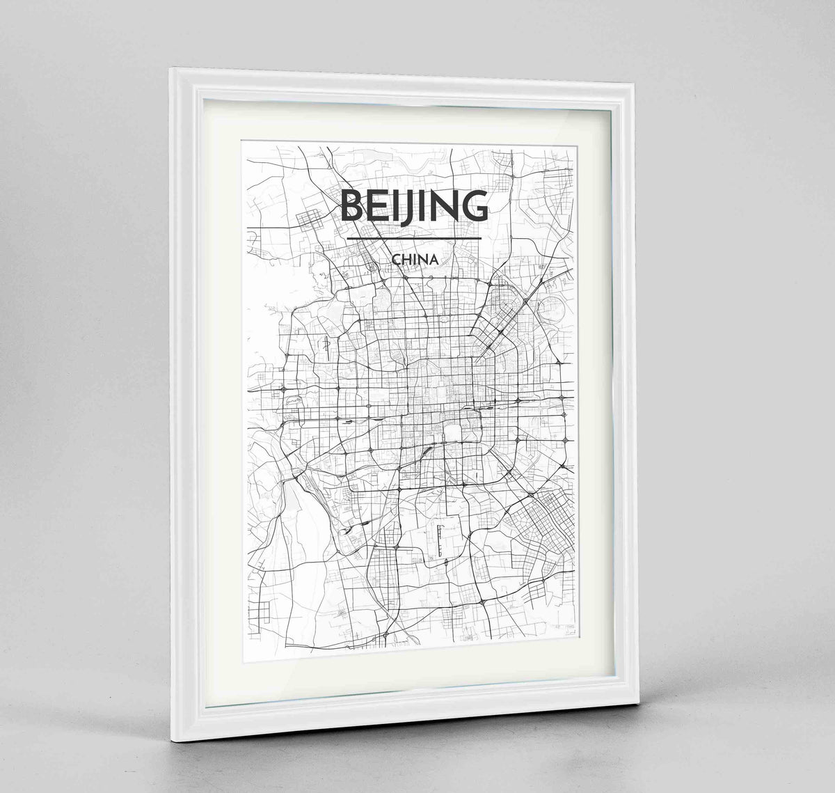 Framed Beijing Map Art Print 24x36&quot; Traditional White frame Point Two Design Group
