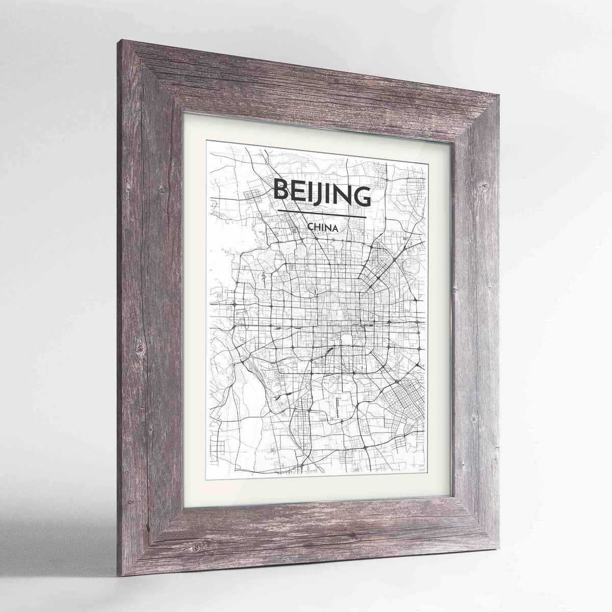 Framed Beijing Map Art Print 24x36&quot; Western Grey frame Point Two Design Group