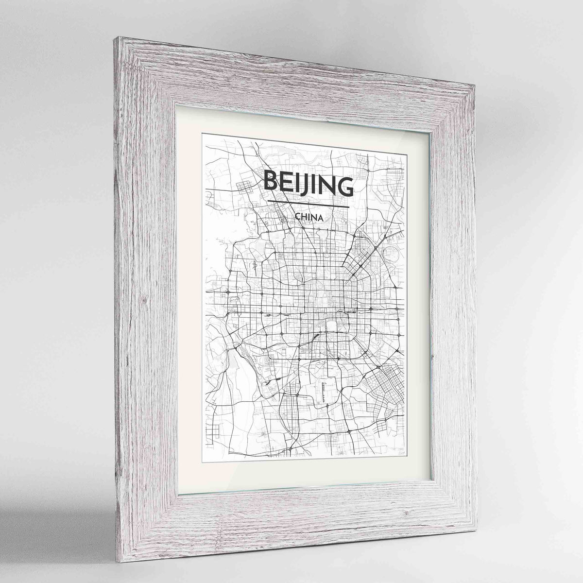 Framed Beijing Map Art Print 24x36&quot; Western White frame Point Two Design Group
