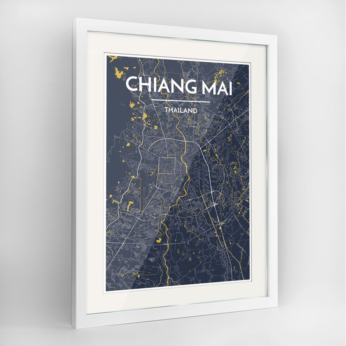 Chiang Mai Map Art Print - Framed