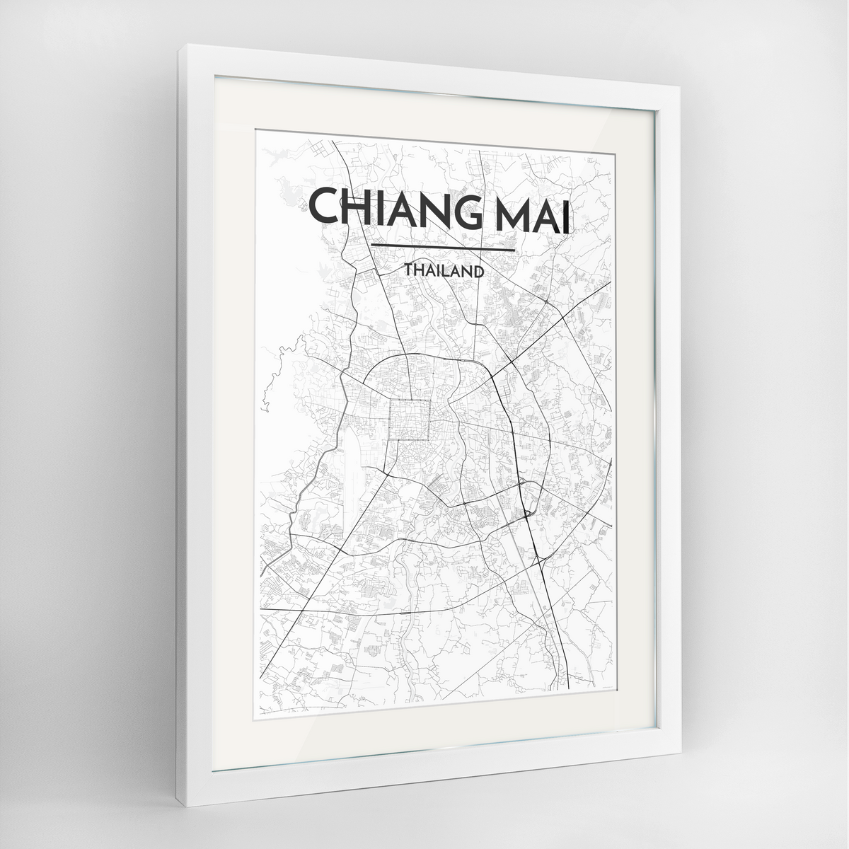 Chiang Mai Map Art Print - Framed