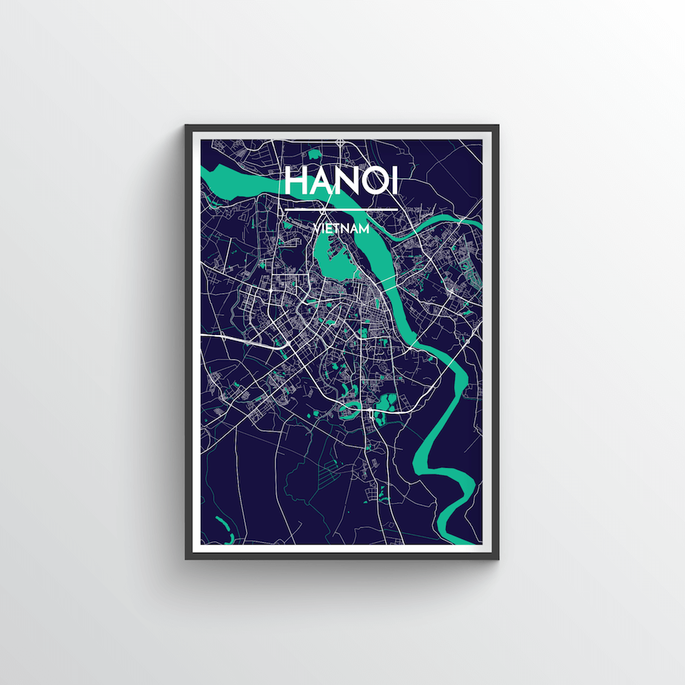 Hanoi City Map Art Print - Point Two Design - Black &amp; White Print