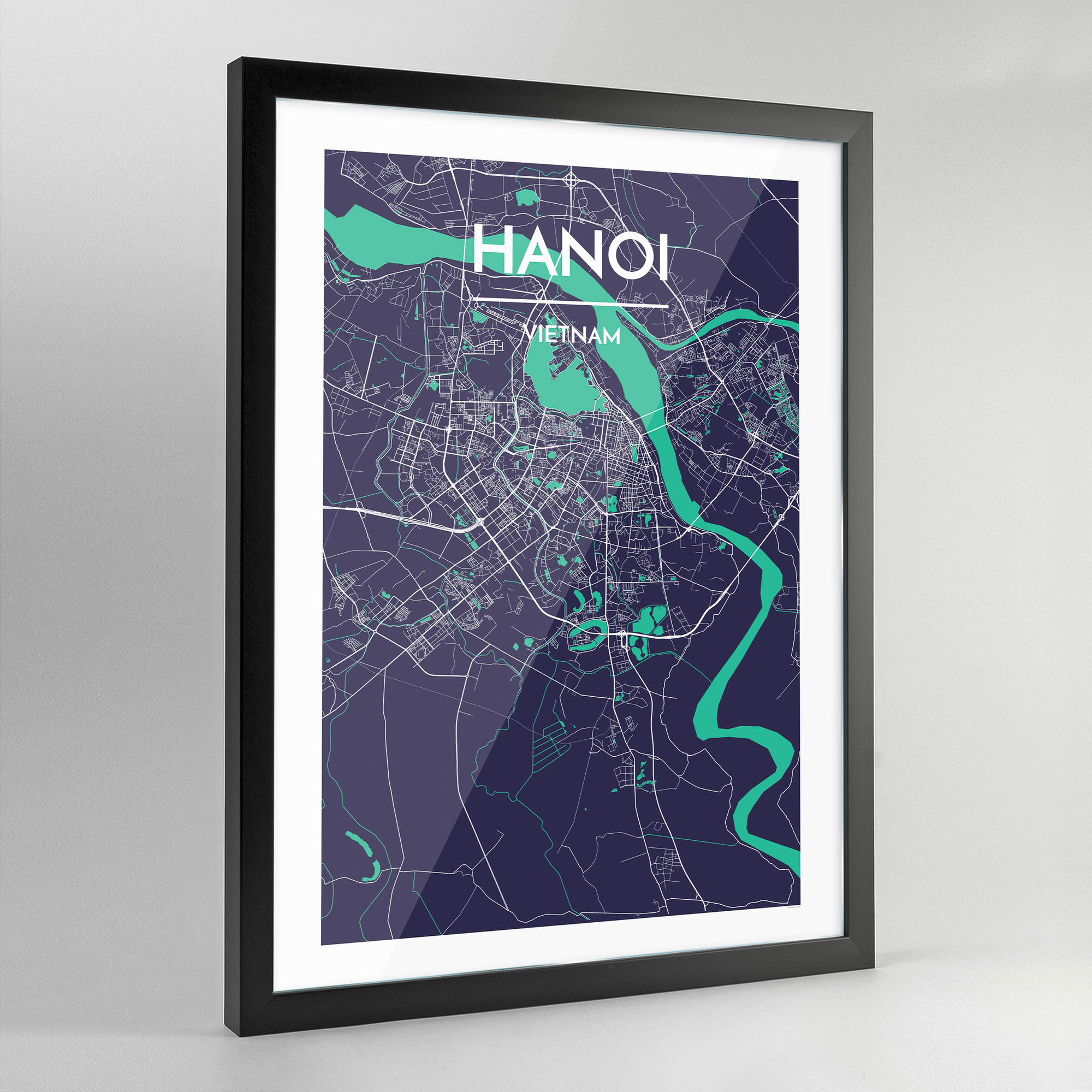 Framed Hanoi City Map Art Print - Point Two Design
