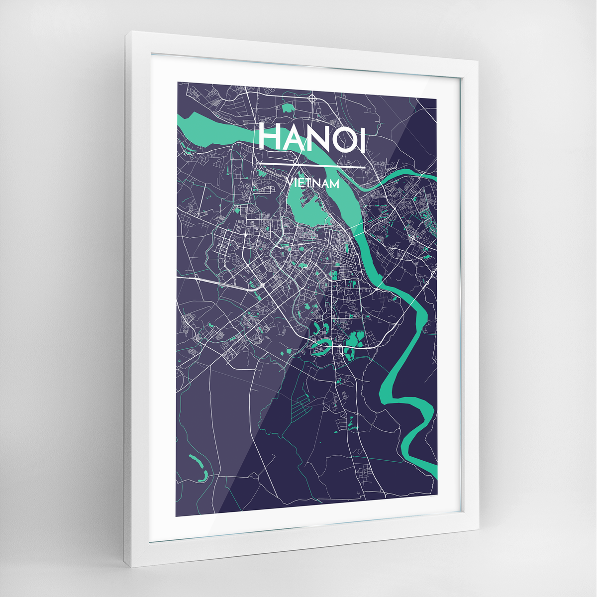 Hanoi Map Art Print - Framed