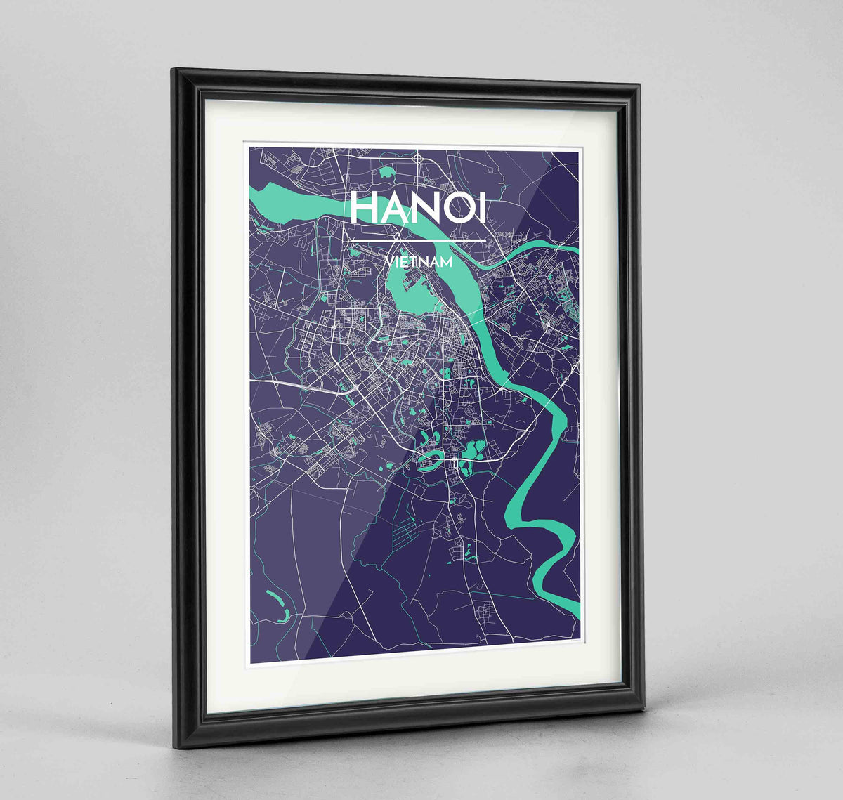 Framed Hanoi Map Art Print 24x36&quot; Traditional Black frame Point Two Design Group