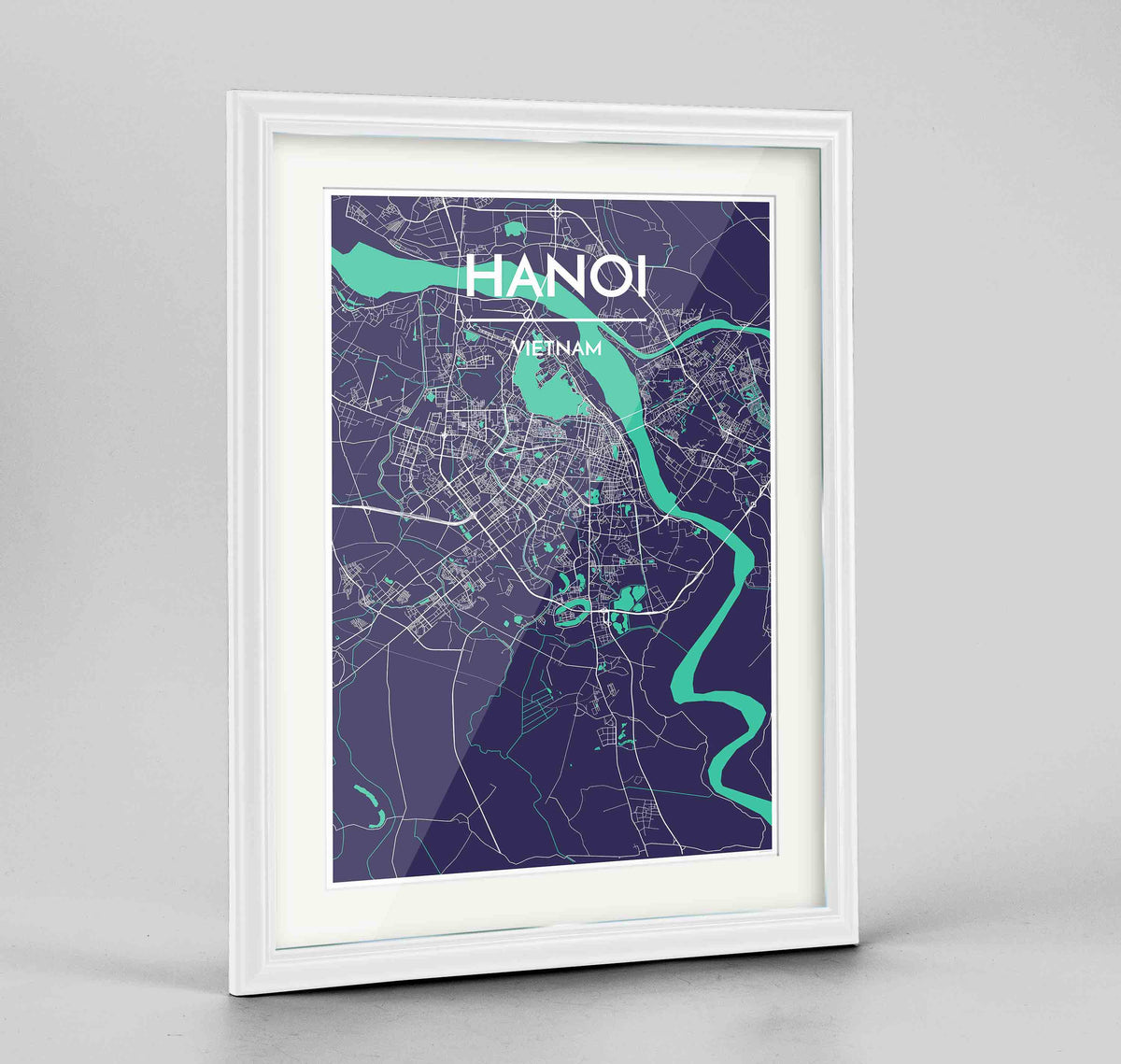 Framed Hanoi Map Art Print 24x36&quot; Traditional White frame Point Two Design Group