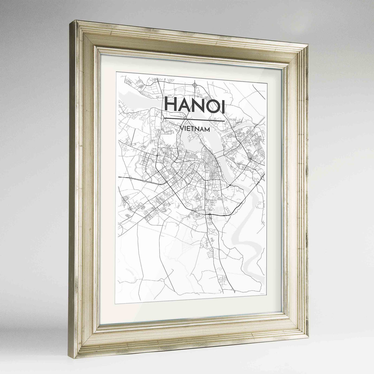 Framed Hanoi Map Art Print 24x36&quot; Champagne frame Point Two Design Group