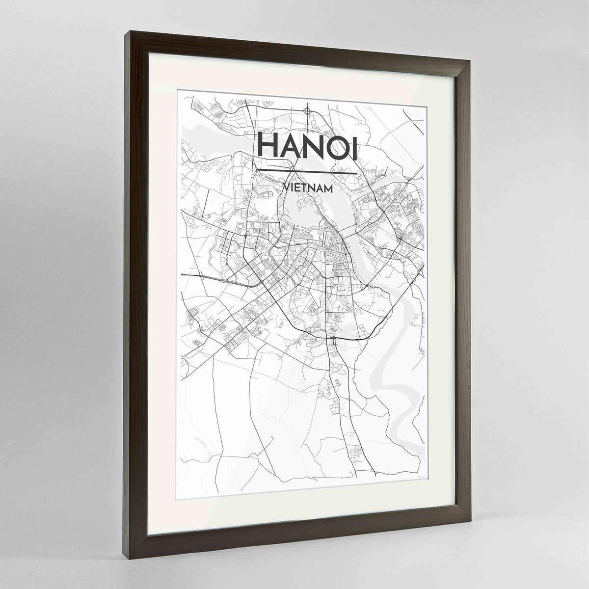 Framed Hanoi Map Art Print 24x36&quot; Contemporary Walnut frame Point Two Design Group