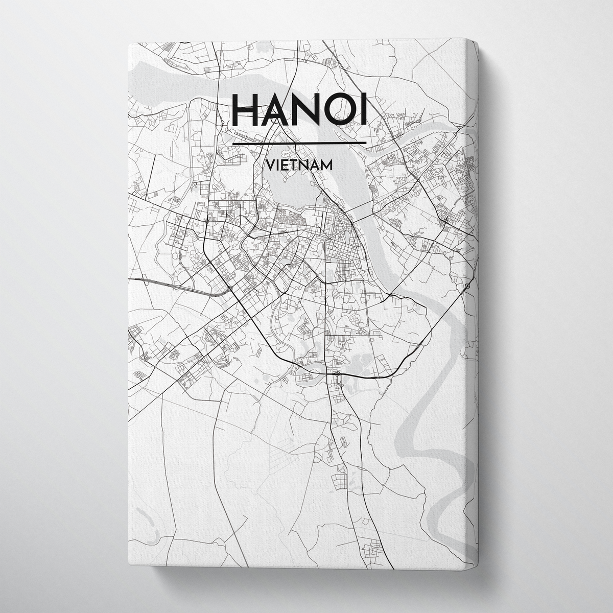 Hanoi City Map Canvas Wrap - Point Two Design - Black &amp; White Print