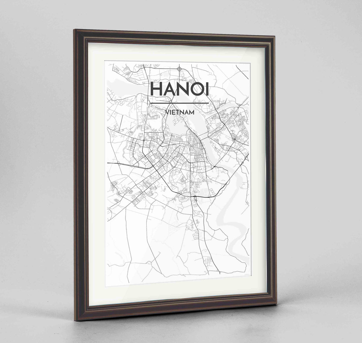 Framed Hanoi Map Art Print 24x36&quot; Traditional Walnut frame Point Two Design Group