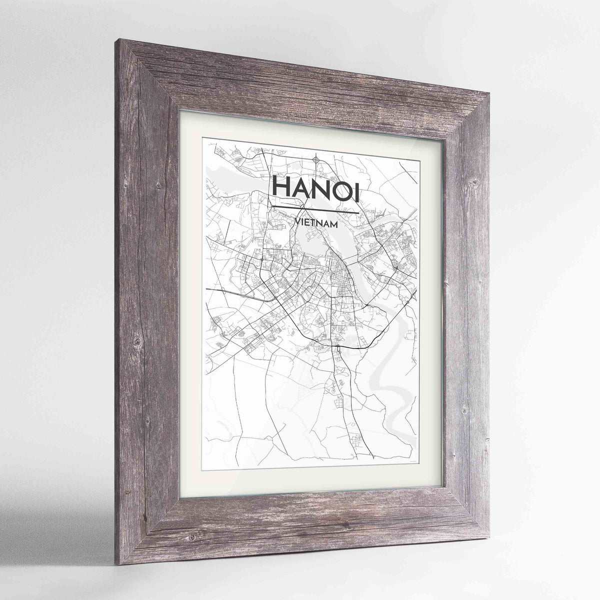 Framed Hanoi Map Art Print 24x36&quot; Western Grey frame Point Two Design Group