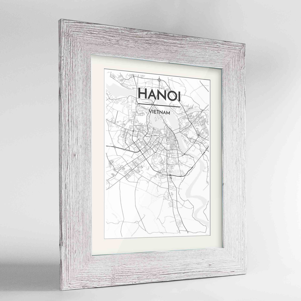 Framed Hanoi Map Art Print 24x36&quot; Western White frame Point Two Design Group