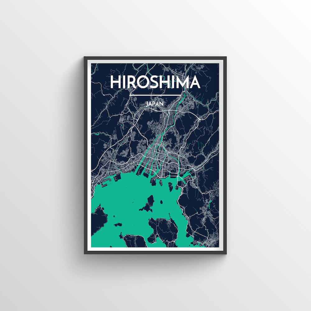 Hiroshima City Map Art Print - Point Two Design - Black &amp; White Print