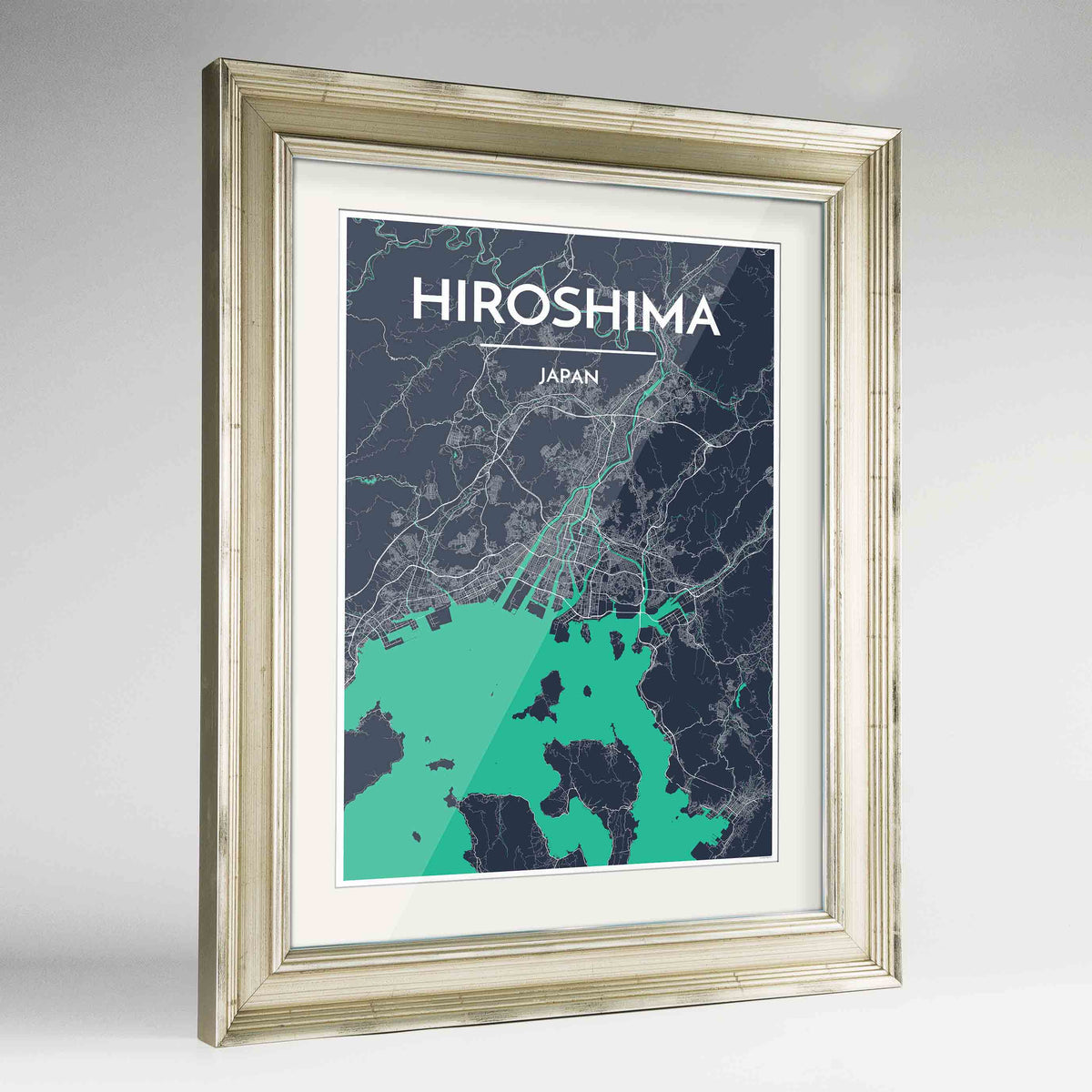 Framed Hiroshima Map Art Print 24x36&quot; Champagne frame Point Two Design Group
