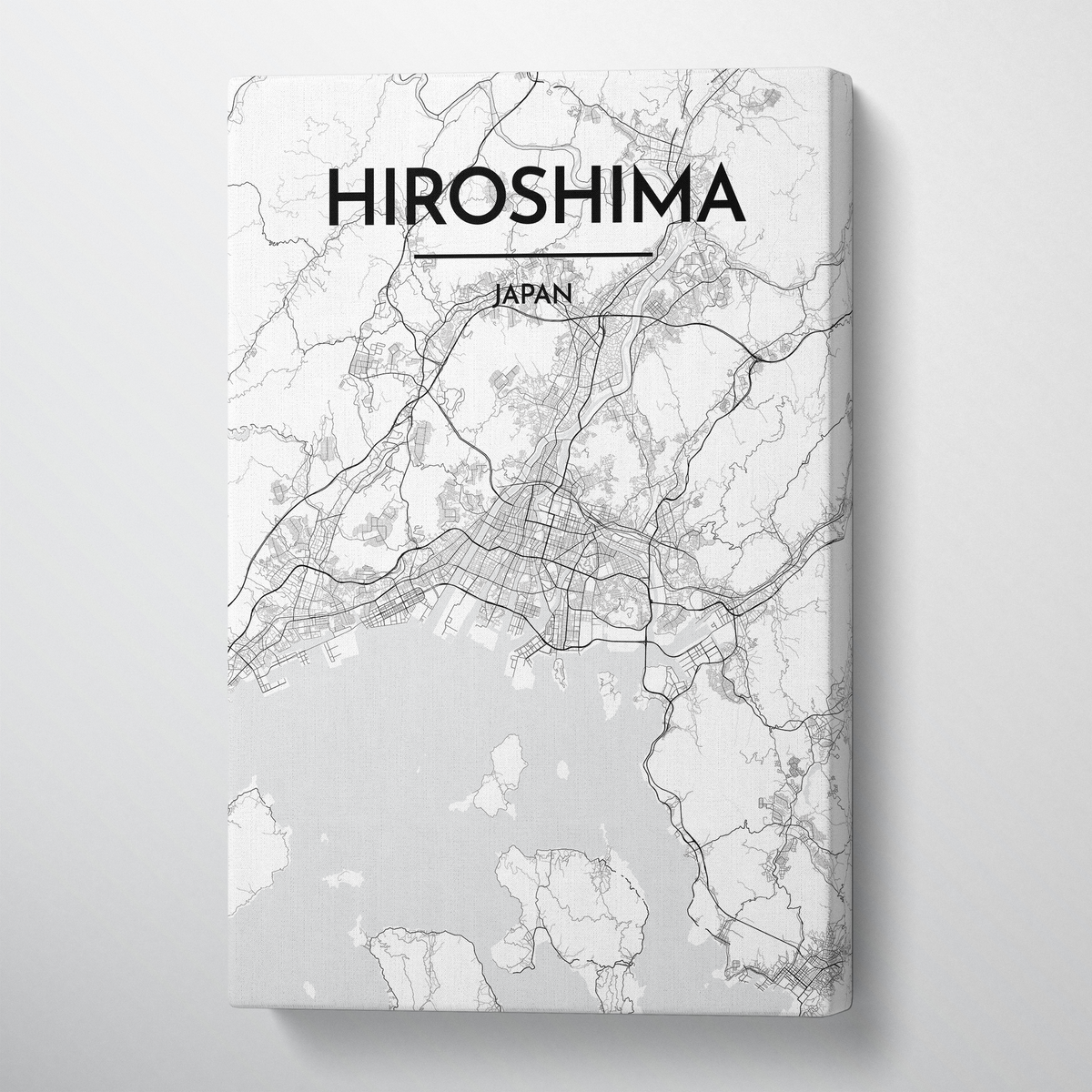 Hiroshima City Map Canvas Wrap - Point Two Design - Black &amp; White Print