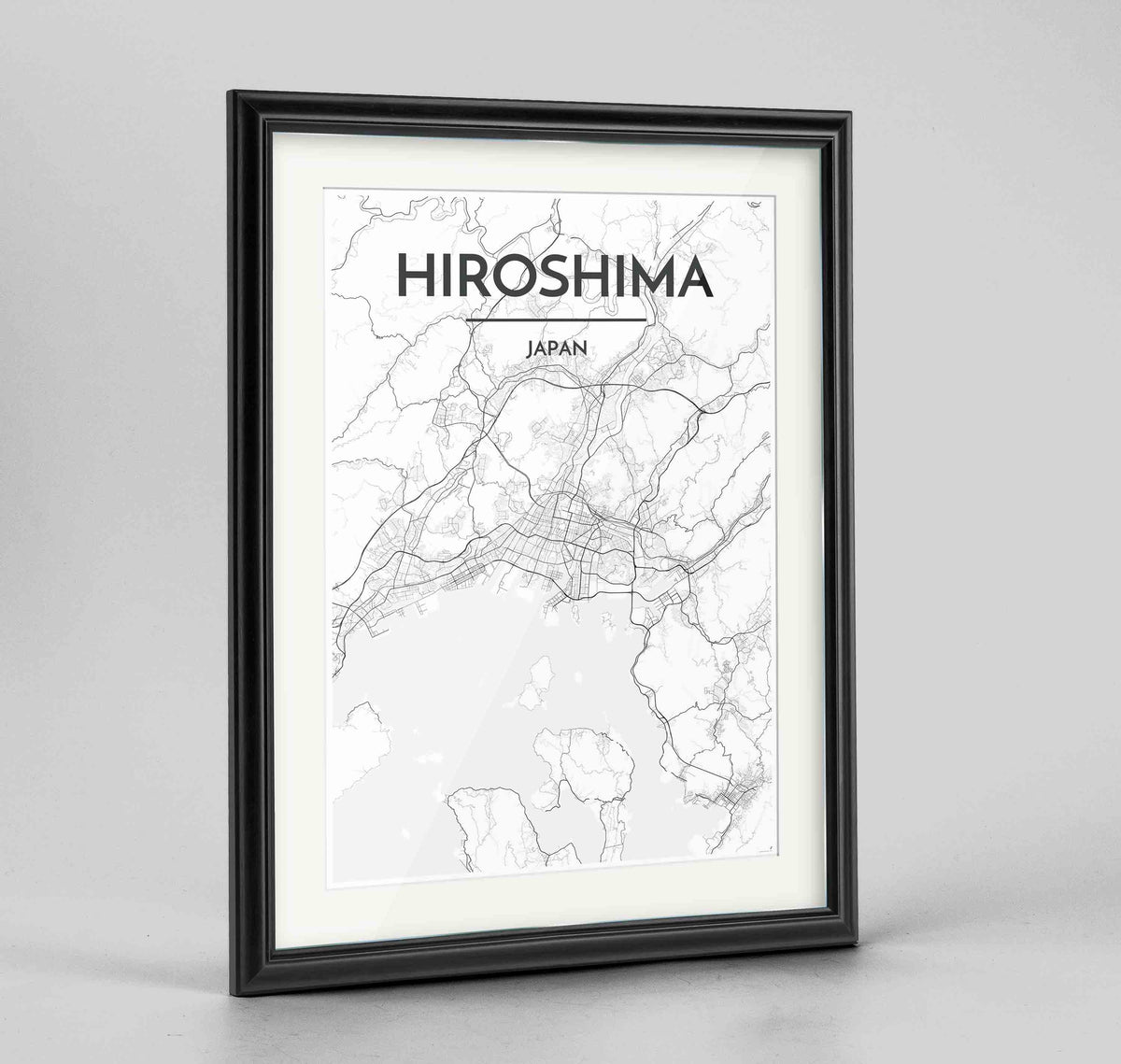 Framed Hiroshima Map Art Print 24x36&quot; Traditional Black frame Point Two Design Group