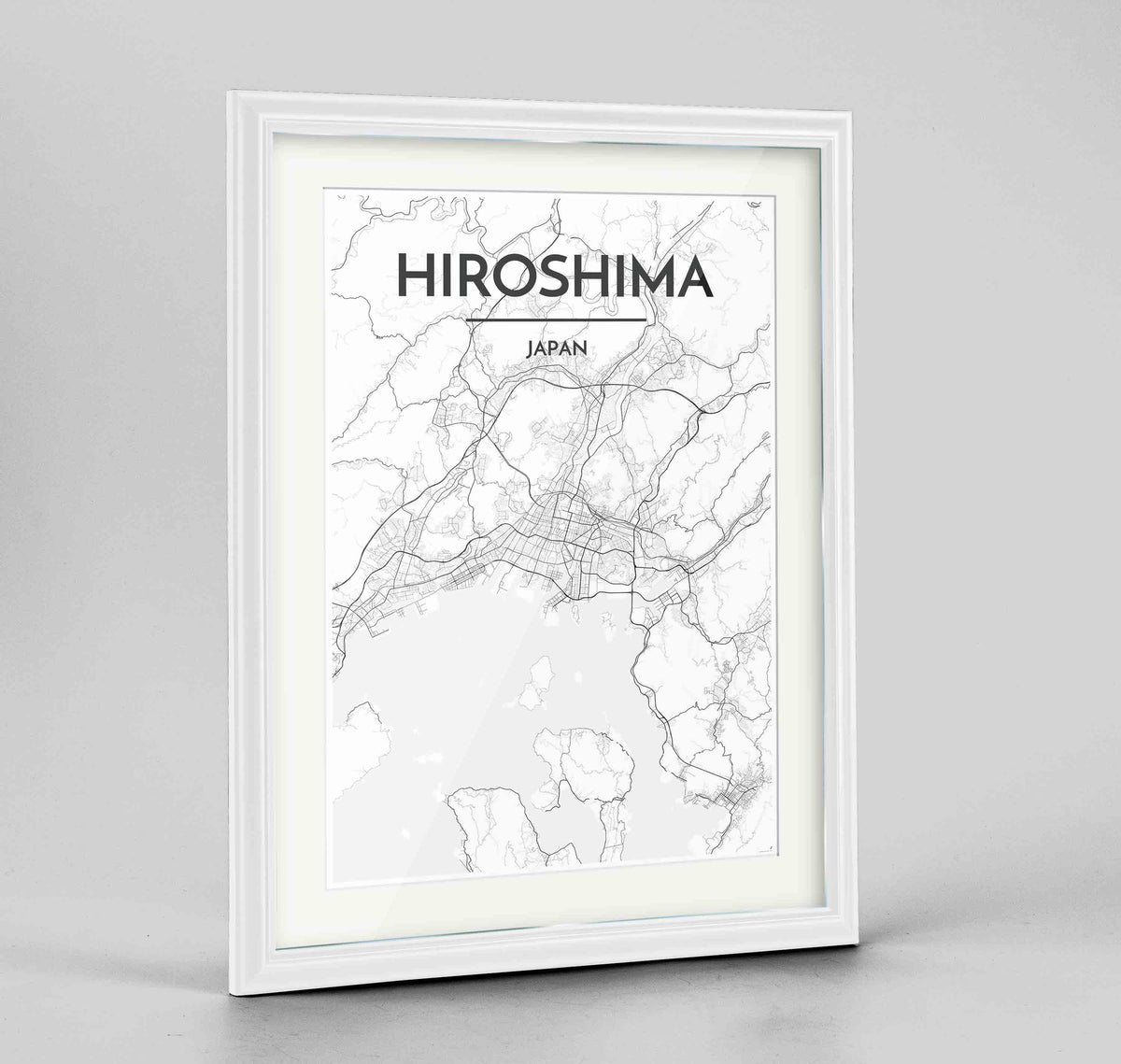 Framed Hiroshima Map Art Print 24x36&quot; Traditional White frame Point Two Design Group