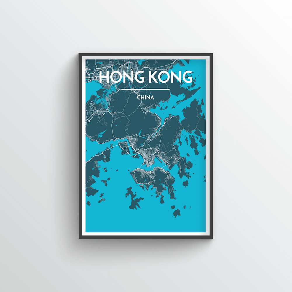 Hong Kong City Map Art Print - Point Two Design - Black &amp; White Print