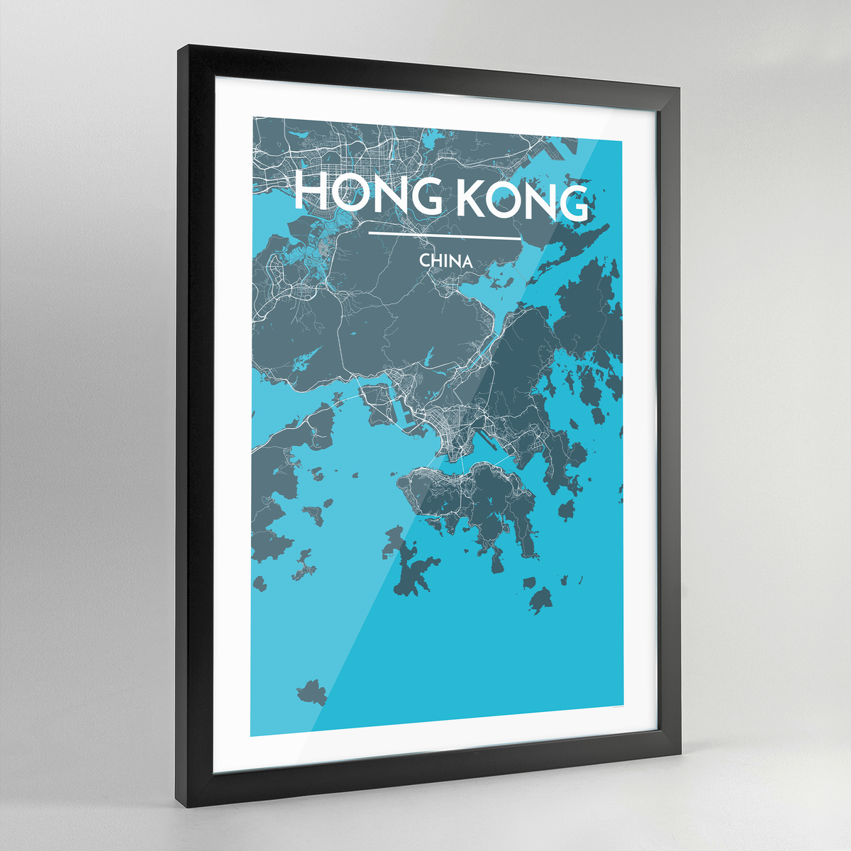 Framed Hong Kong City Map Art Print - Point Two Design