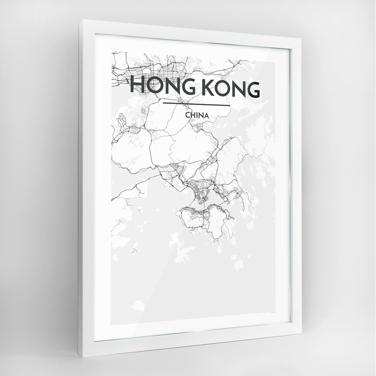 Hong Kong Map Art Print - Framed
