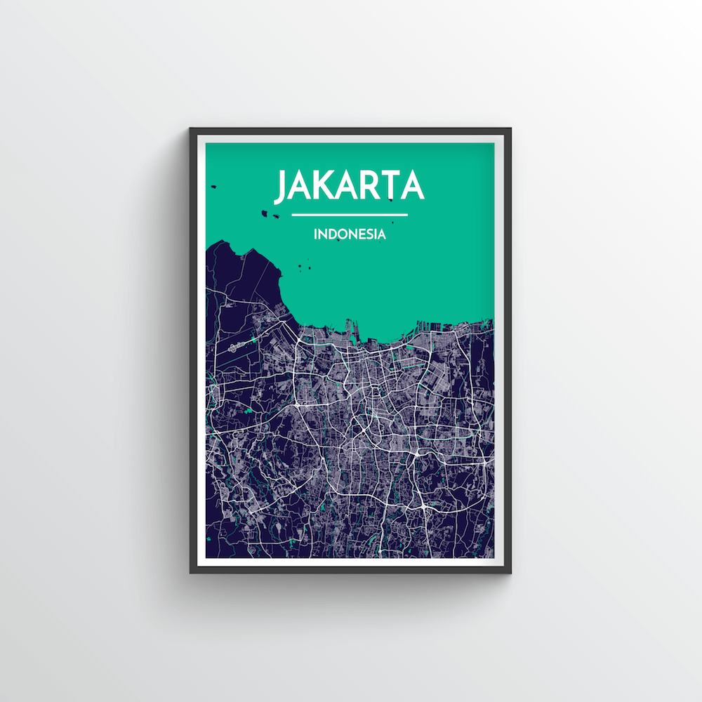 Jakarta City Map Art Print - Point Two Design - Black &amp; White Print