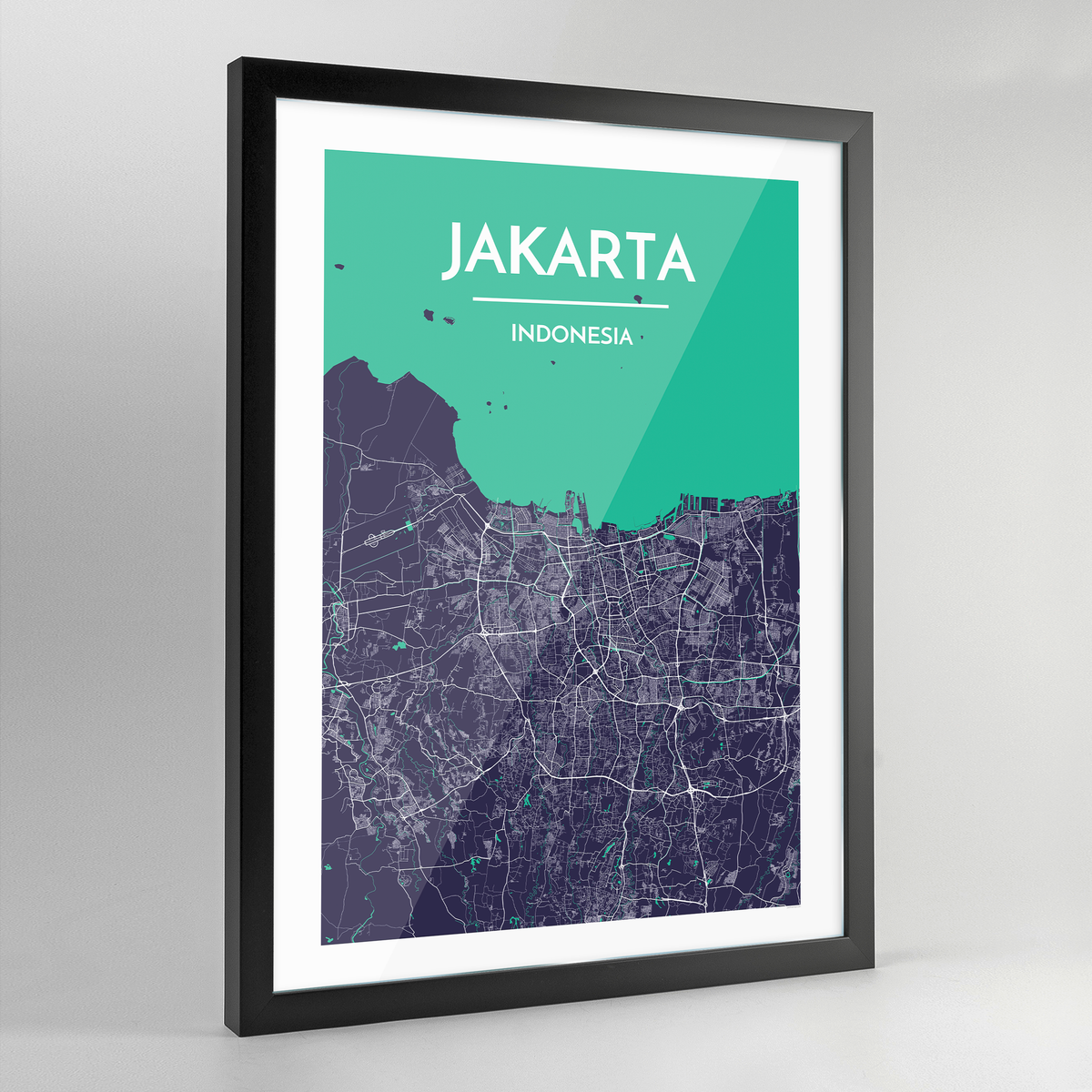 Framed Jakarta City Map Art Print - Point Two Design