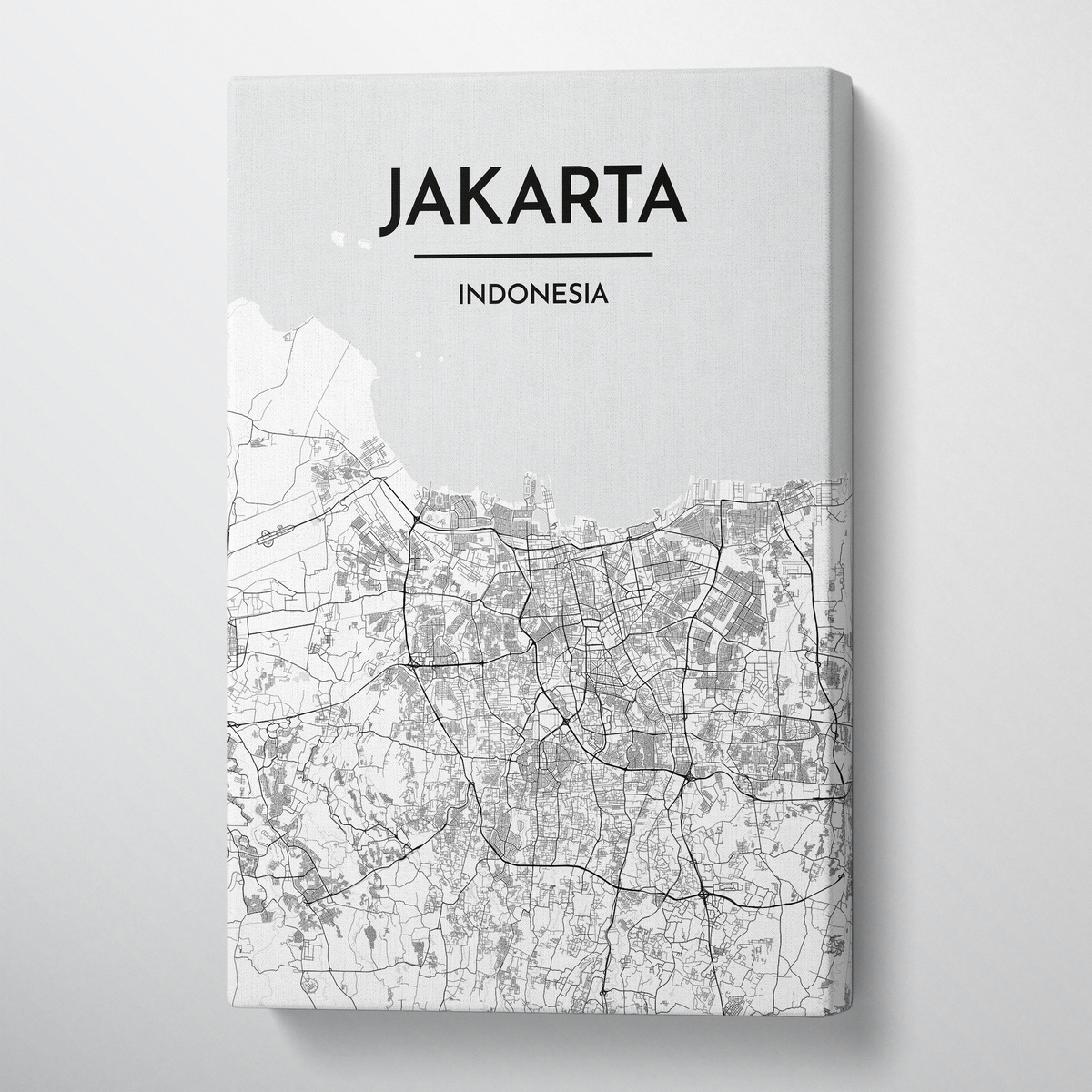 Jakarta City Map Canvas Wrap - Point Two Design - Black &amp; White Print
