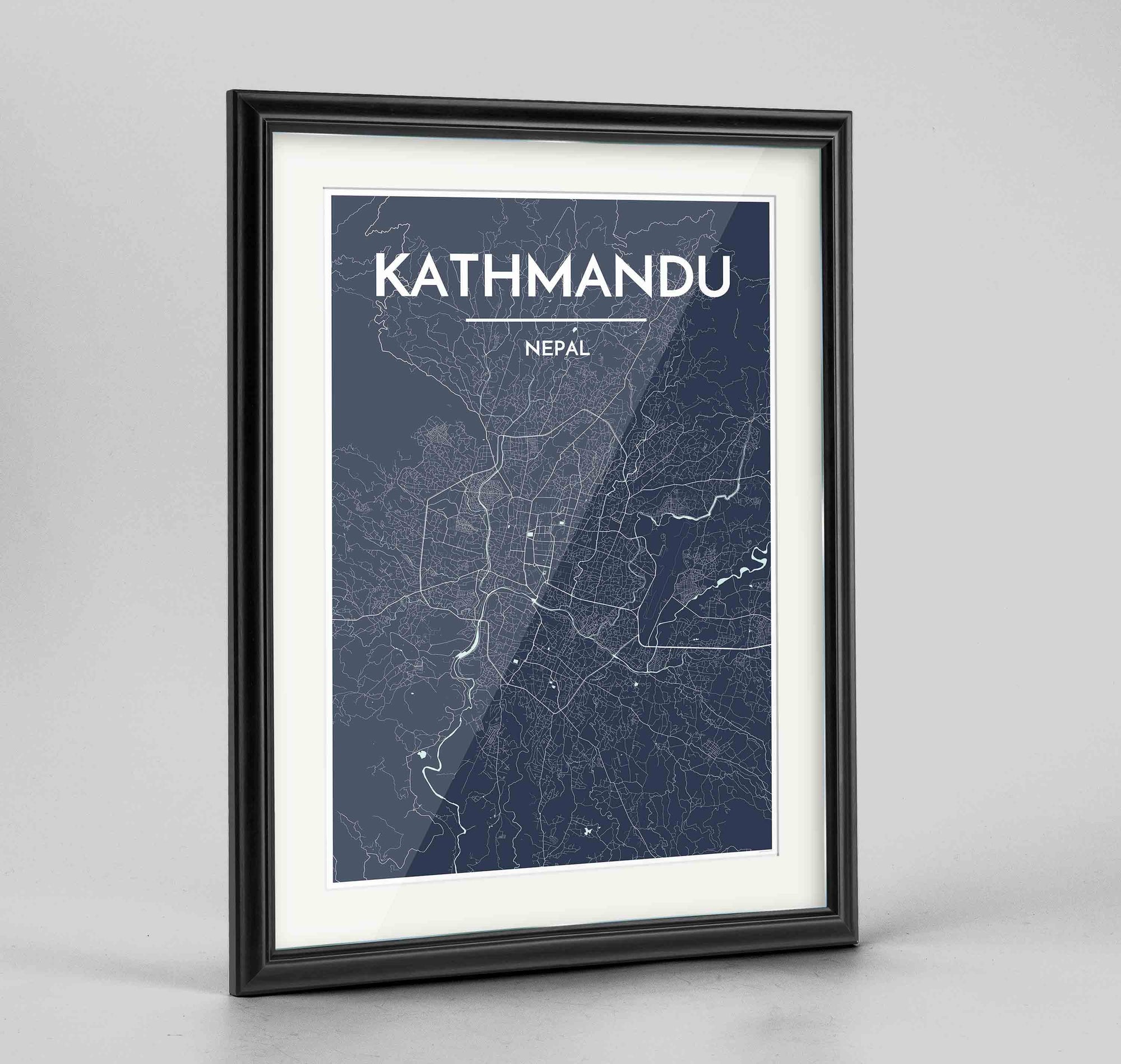 Framed Kathmandu Map Art Print 24x36" Traditional Black frame Point Two Design Group