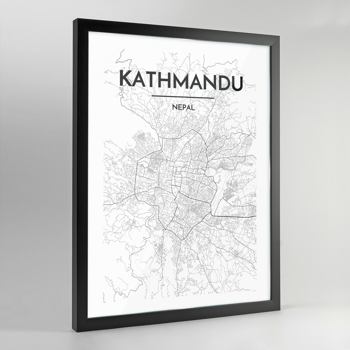 Kathmandu Map Art Print - Framed