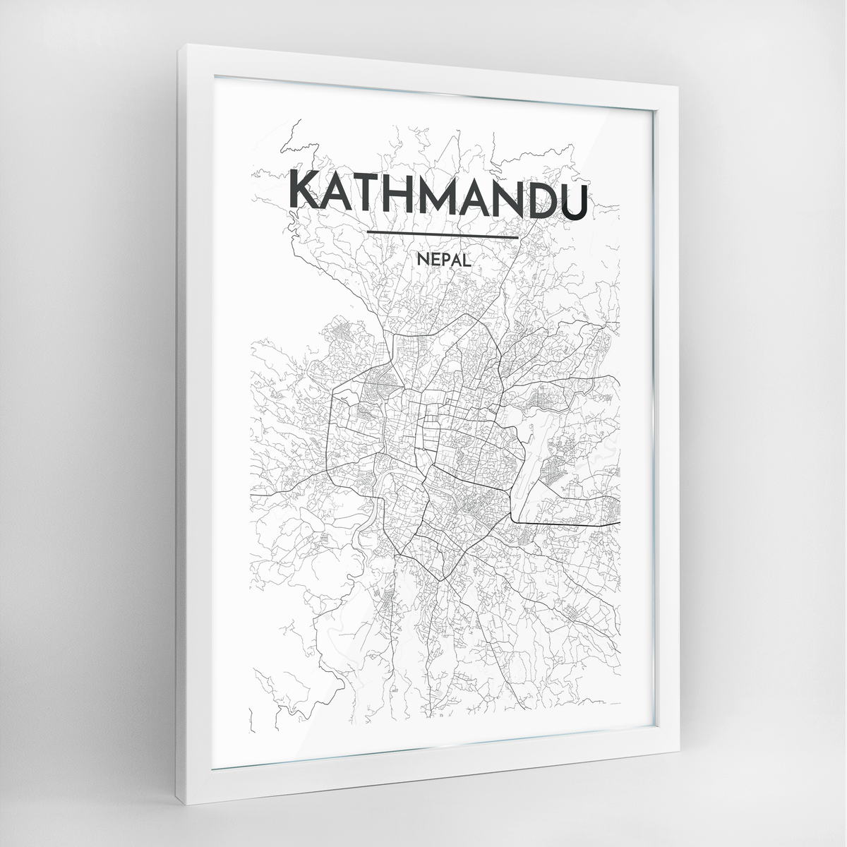 Kathmandu Map Art Print - Framed