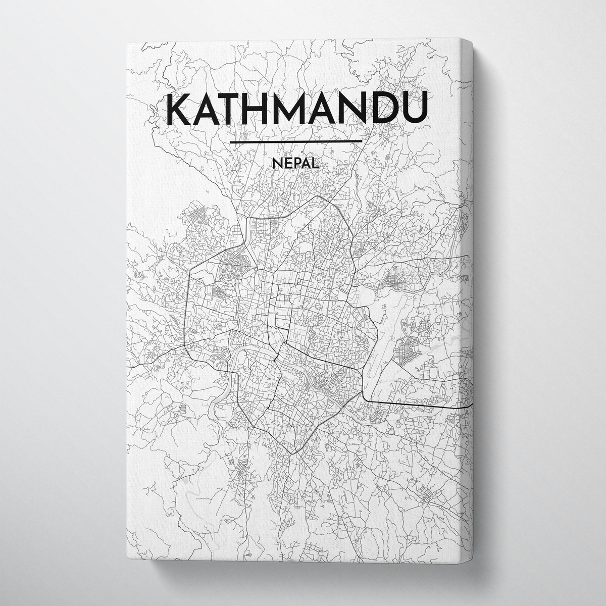 Kathmandu City Map Canvas Wrap - Point Two Design - Black &amp; White Print