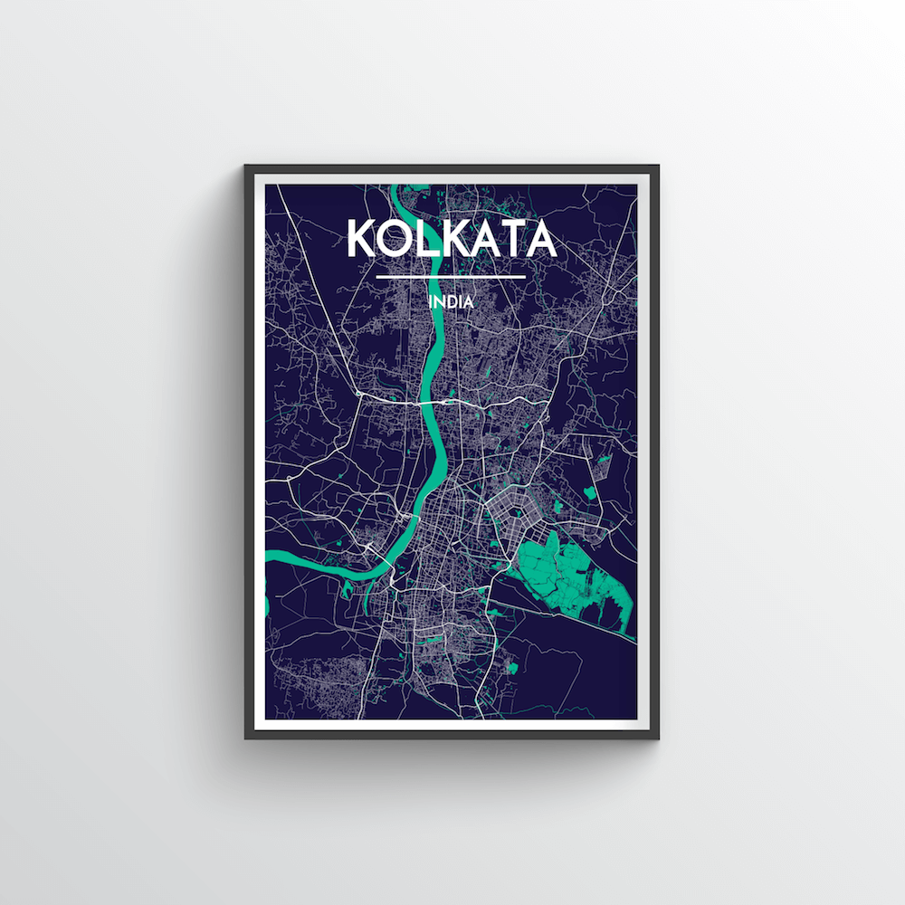 Kolkata City Map Art Print - Point Two Design - Black &amp; White Print