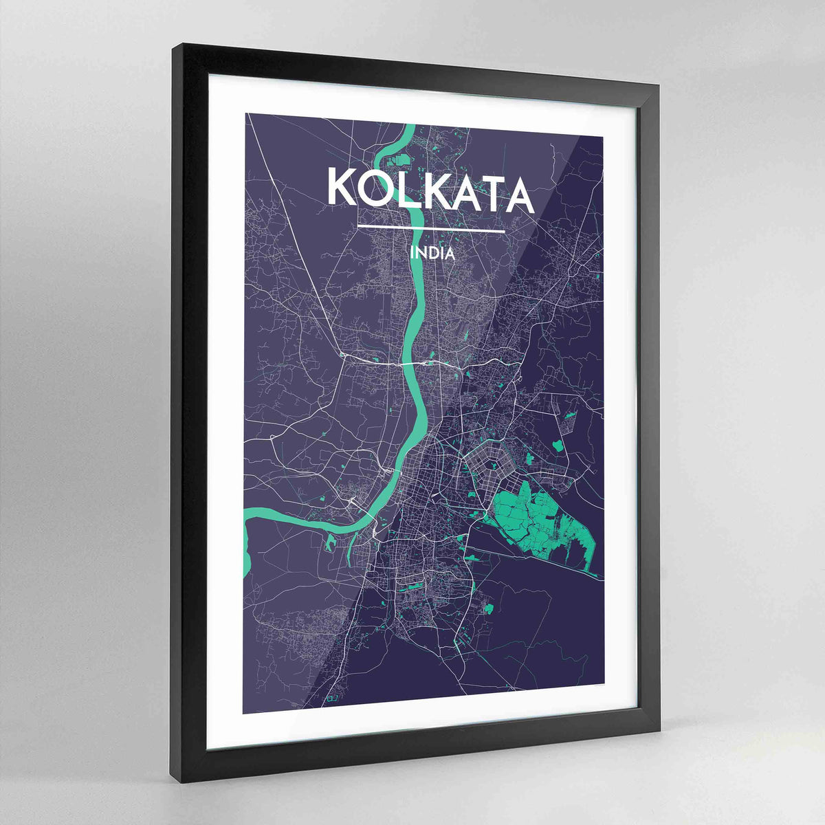 Framed Kolkata Map Art Print - Point Two Design