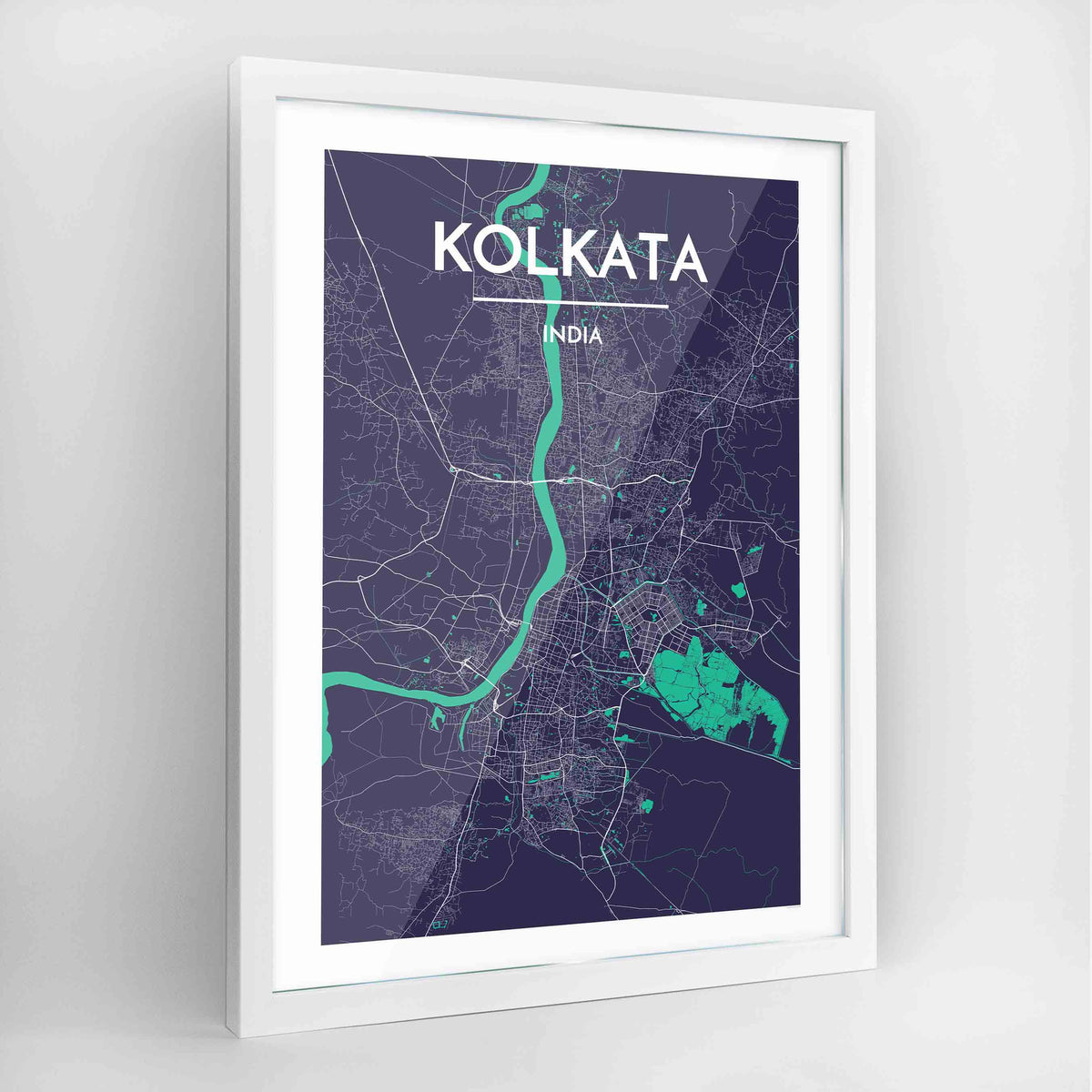 Kolkata Map Art Print - Framed