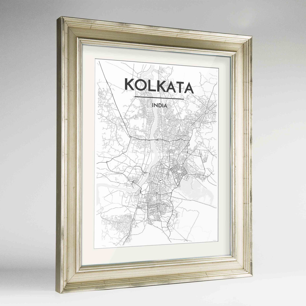 Framed Kolkata Map Art Print 24x36&quot; Champagne frame Point Two Design Group