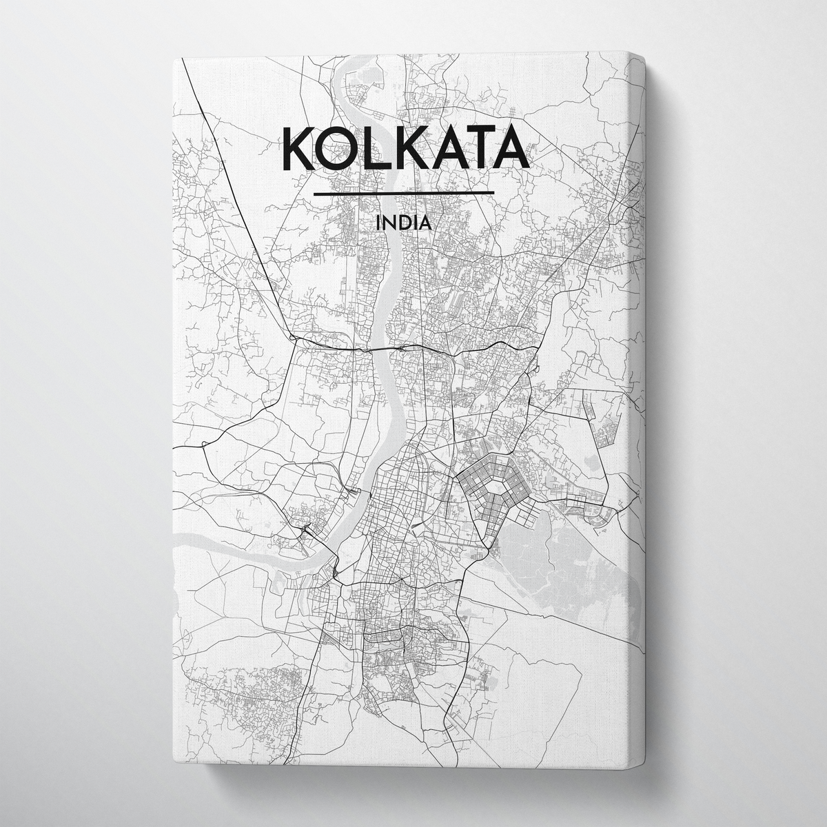 Kolkata City Map Canvas Wrap - Point Two Design - Black &amp; White Print