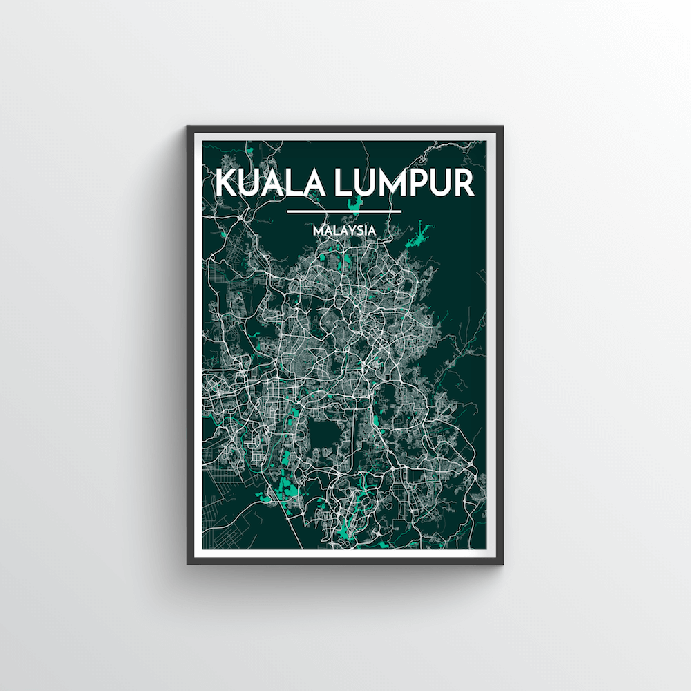 Kuala Lumpur City Map Art Print - Point Two Design - Black &amp; White Print