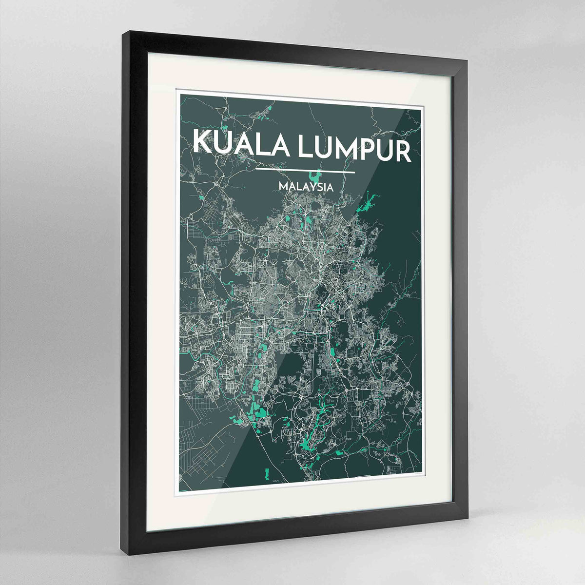 Framed Kuala Lumpur Map Art Print 24x36&quot; Contemporary Black frame Point Two Design Group